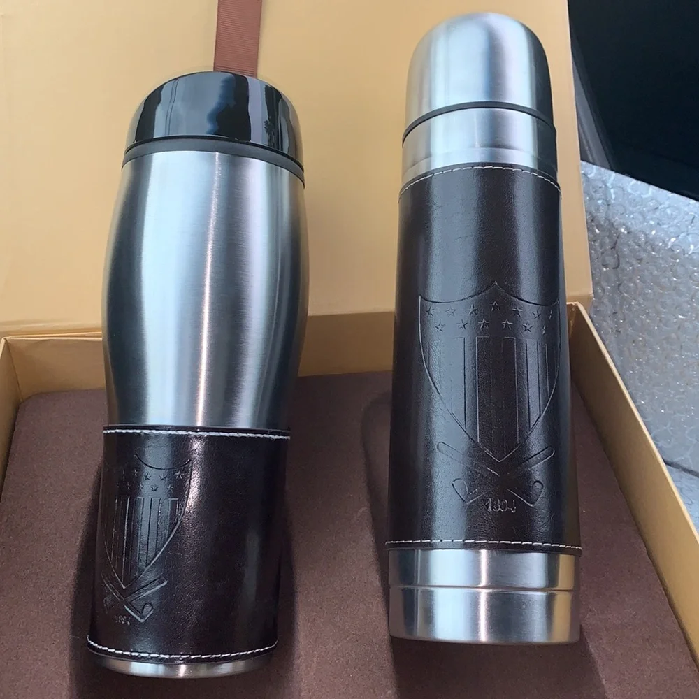 Leeman‎ New York Leather-Wrapped Thermos/Tumbler Set